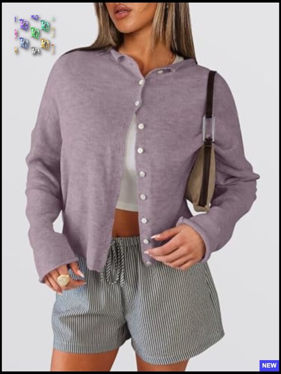 Oversized Button Down Cardigan Sweater Long Sleeve Crew Neck Loose Fit - Picture 2 of 7